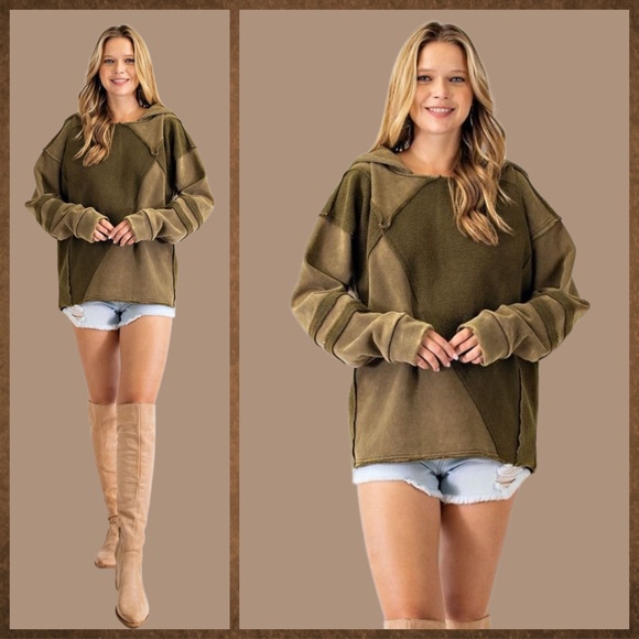 EASEL "Keep You Happy" Lux Brushed Cotton Blend Loose Pullover Hoodie Mix Fabric - Picture 14 of 16